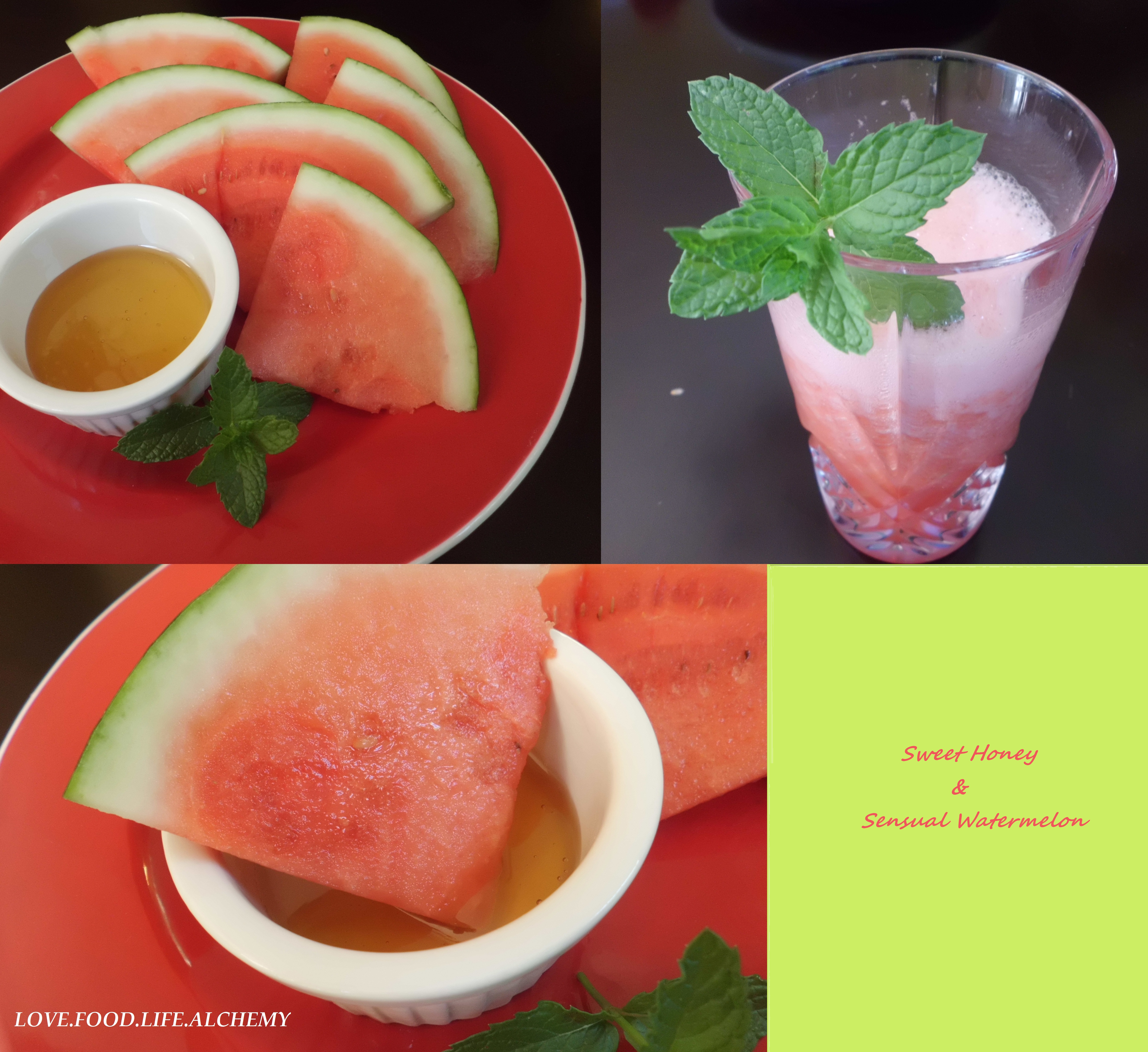 Watermelon & Honey Sauce alongside a Sweet Watermelon Shake